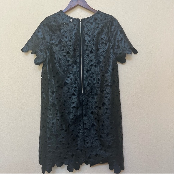 J.O.A. Black Faux Leather Floral Laser Cut Dress B6/32 - Picture 6 of 12